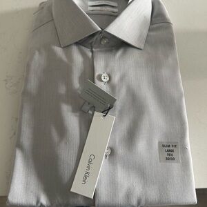 Calvin Klein Men's Silver Slim Fit Dress Shirt